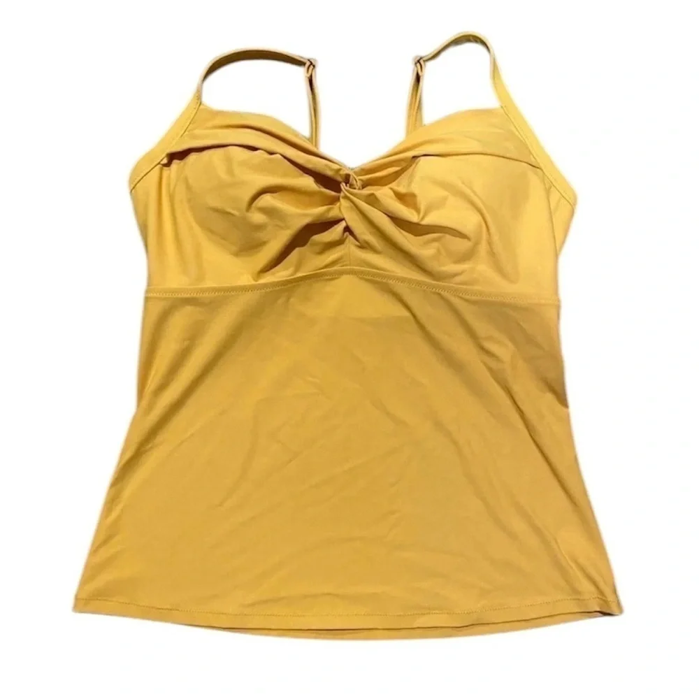 Athleta Twist Up Tankini Top Swim Strappy Size 36 D/DD Underwire Mustard yellow